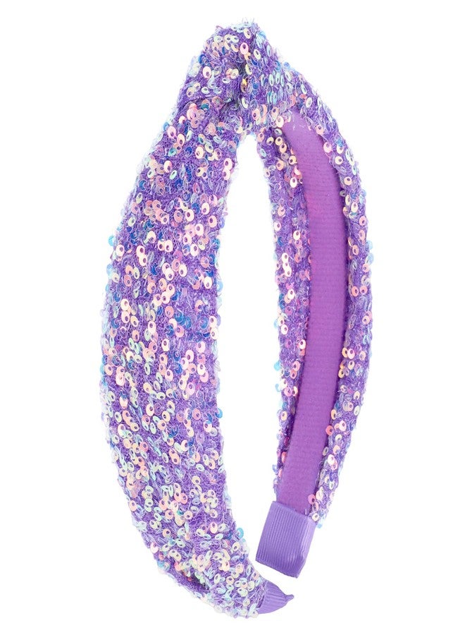 YARIEW Sequin Knotted Headband for Women - Sparkle Wide Knot Hair Bands Accessories - Cute Little Girl Princess Headband - Glitter Girls Hair Accessories (Purple) - Image 1